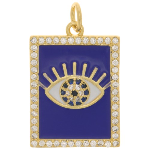 21x15mm Rectangle eye pendant - epoxy resin and zirconium oxide - Gold Tone - Dark Blue x1