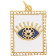 21x15mm Rectangle eye pendant - epoxy resin and zirconium oxide - Gold Tone - White x1|raw }}