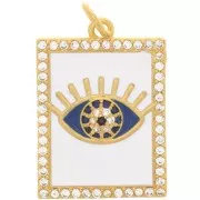 21x15mm Rectangle eye pendant - epoxy resin and zirconium oxide - Gold Tone - White x1