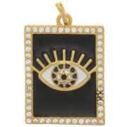 21x15mm Rectangle eye pendant - epoxy resin and zirconium oxide - Gold Tone - Black x1|raw }}