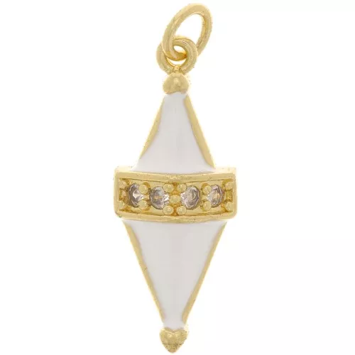 25x10mm Diamond pendant in epoxy resin and zirconium oxide - Gold Tone - White - Crystal x