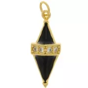 25x10mm Diamond pendant in epoxy resin and zirconium oxide - Gold Tone - Black - Crystal x