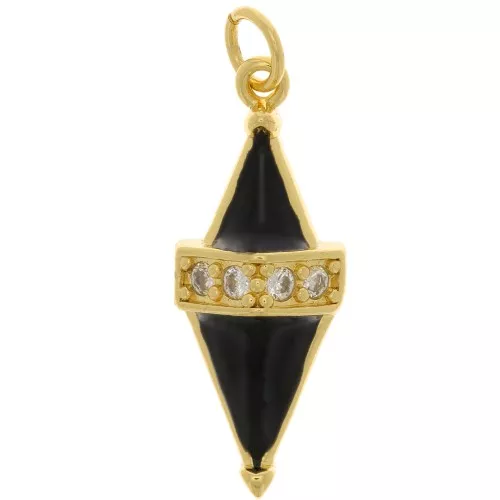 25x10mm Diamond pendant in epoxy resin and zirconium oxide - Gold Tone - Black - Crystal x
