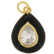 19x13.5mm Drop Pendant in epoxy resin and zirconium oxide - Gold Tone - Black - Crystal x1|raw }}