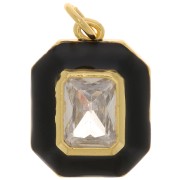 18x13mm Octagon pendant in epoxy resin and zirconium oxide - Gold Tone - Black - Crystal x1|raw }}