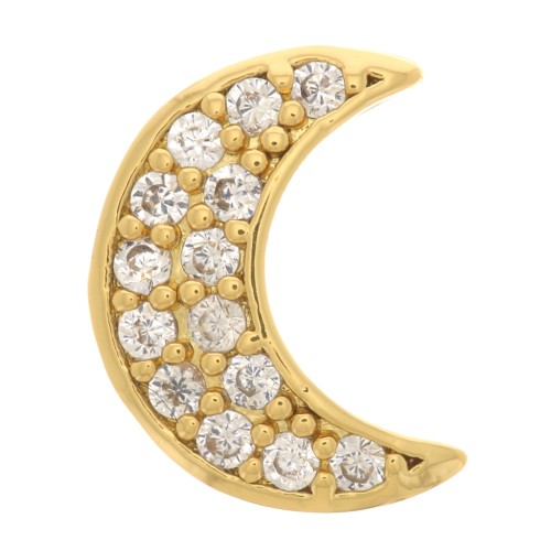 8x6mm Moon Pendant with zirconium oxide - Gold Tone - Crystal x1