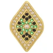 19x13mm Multi-hole rhombus spacer with zirconium oxide - Gold Tone - Multicoloured x1