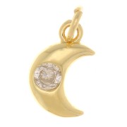 10x6.5mm moon Charm with zirconium oxide - Gold Tone - Crystal x1