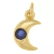 10x6.5mm moon Charm with zirconium oxide - Gold Tone - Dark Blue x1
