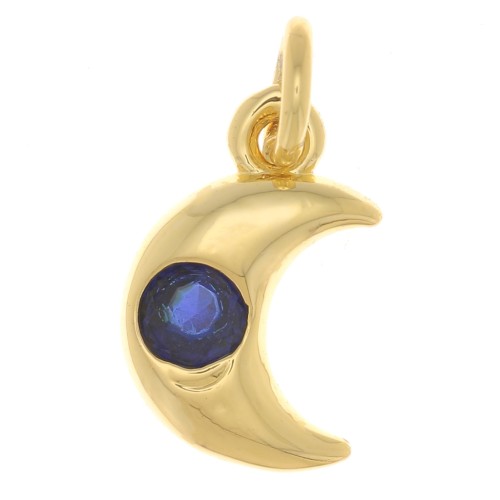 10x6.5mm moon Charm with zirconium oxide - Gold Tone - Dark Blue x1
