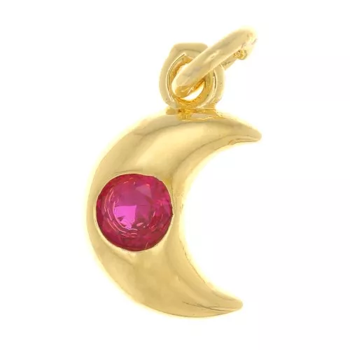 10x6.5mm moon Charm with zirconium oxide - Gold Tone - Fuchsia x1