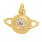 9x12mm Planet Charm with zirconium oxide - Gold Tone - Crystal x1
