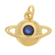 9x12mm Planet Charm with zirconium oxide - Gold Tone - Dark Blue x1