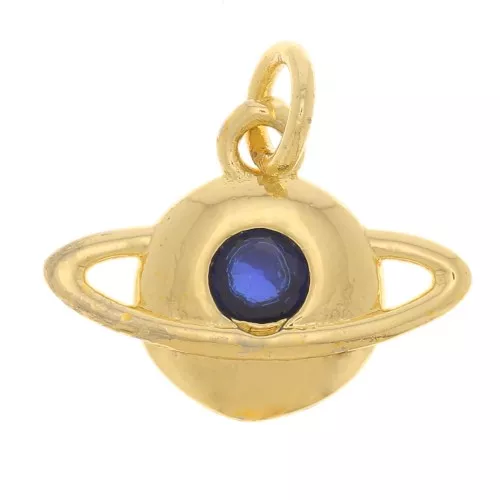 9x12mm Planet Charm with zirconium oxide - Gold Tone - Dark Blue x1