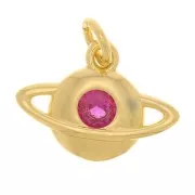 9x12mm Planet Charm with zirconium oxide - Gold Tone - Fuchsia x1