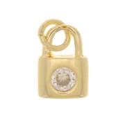 8x6mm Padlock charm with zirconium oxide - Gold Tone - Crystal x1