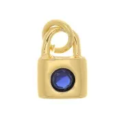 8x6mm Padlock charm with zirconium oxide - Gold Tone - Dark Blue x1