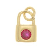 8x6mm Padlock charm with zirconium oxide - Gold Tone - Fuchsia x1
