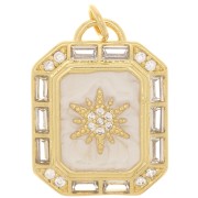 23x17.5mm sun pattern flat Pendant - epoxy resin and zirconium oxide - Gold - Cream x1
