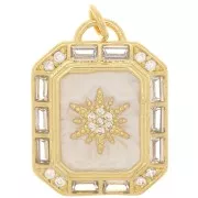 23x17.5mm sun pattern flat Pendant - epoxy resin and zirconium oxide - Gold - Cream x1