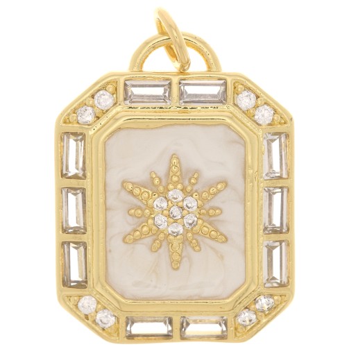 23x17.5mm sun pattern flat Pendant - epoxy resin and zirconium oxide - Gold - Cream x1
