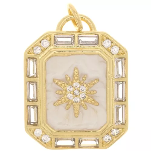 23x17.5mm sun pattern flat Pendant - epoxy resin and zirconium oxide - Gold - Cream x1