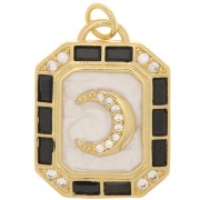 23x17mm Moon pattern pendant - epoxy resin and zirconium oxide - Gold Tone - Black x1|raw }}