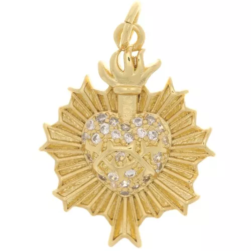 Ex-voto heart pendant with Zirconium oxides 22x17 mm - Fine gold plated x1