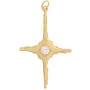 40x25mm Cross pendant with one zirconium oxide - Gold Tone - Crystal x1