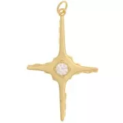 40x25mm Cross pendant with one zirconium oxide - Gold Tone - Crystal x1