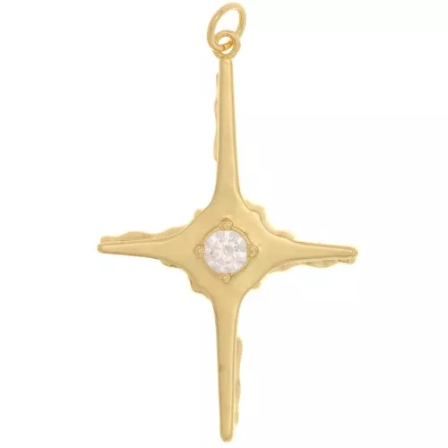 40x25mm Cross pendant with one zirconium oxide - Gold Tone - Crystal x1