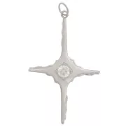 40x25mm Cross pendant with one zirconium oxide - Rhodium Tone - Crystal x1