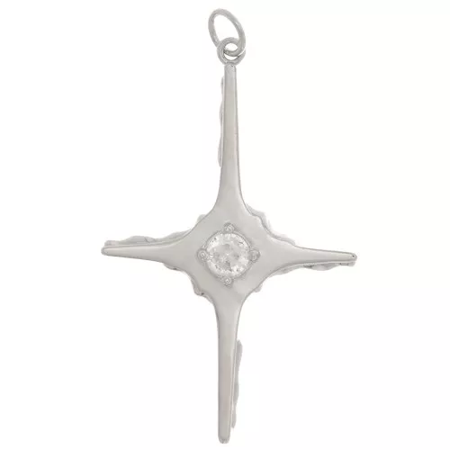 40x25mm Cross pendant with one zirconium oxide - Rhodium Tone - Crystal x1
