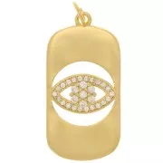 28x14mm Flat Pendant hollow eye with zirconium oxide - Gold Tone - Crystal x1