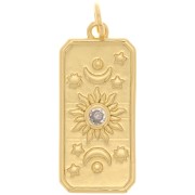 23x10mm Flat Pendant sun and moon pattern with a  zirconium oxide - Gold Tone - Crystal x1