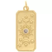 23x10mm Flat Pendant sun and moon pattern with a  zirconium oxide - Gold Tone - Crystal x1