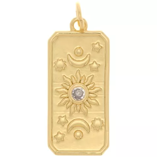 23x10mm Flat Pendant sun and moon pattern with a zirconium oxide - Gold Tone - Crystal x1