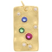 20x11mm Hammered flat Pendant with  zirconium oxide - Gold Tone - Multicolored x1|raw }}