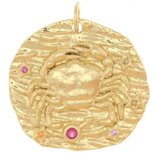 22mm Round irregular pendant with  zirconium oxide  - zodiac sign Cancer - Gold Tone x1