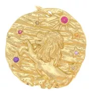 21mm Round irregular pendant with  zirconium oxide  - zodiac sign Leo - Gold Tone x1