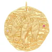 22mm Round irregular pendant with zirconium oxide - zodiac sign Virgo - Gold Tone x1