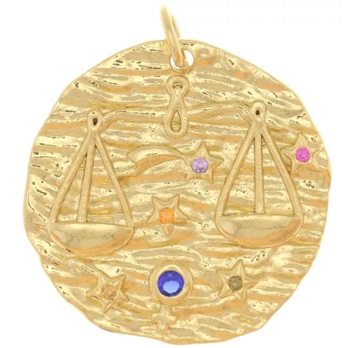 21mm Round irregular pendant with  zirconium oxide  - zodiac sign Libra - Gold Tone x1