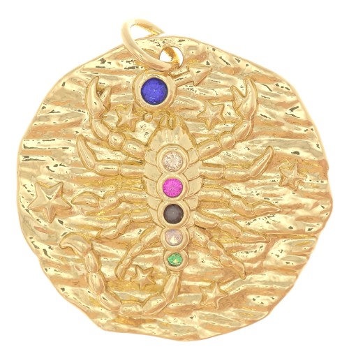22mm Round irregular pendant with zirconium oxide - zodiac sign Scorpio - Gold Tone x1