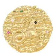 22mm Round irregular pendant with zirconium oxide - zodiac sign Capricorn - Gold Tone x1