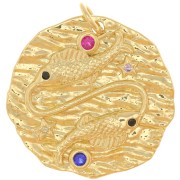22mm Round irregular pendant with  zirconium oxide  - zodiac sign Pisces - Gold Tone x1|raw }}