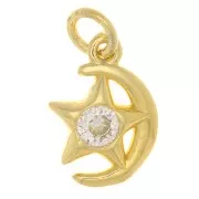 10x8mm Moon and star charm with zirconium oxide - Gold Tone - Crystal x1