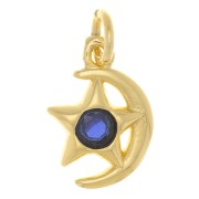 10x8mm Moon and star charm with zirconium oxide - Gold Tone - dark blue x1