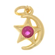 10x8mm Moon and star charm with zirconium oxide - Gold Tone - Fuchsia x1