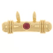 9x19.5mm Ethnic tube pendant with glass cabochon - Gold Tone - Red x1|raw }}