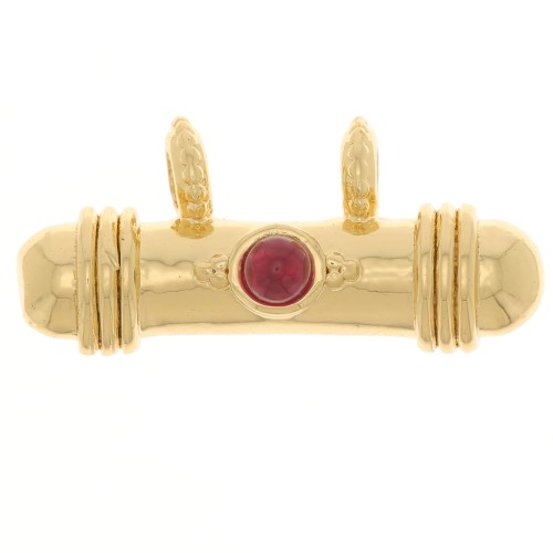 9x19.5mm Ethnic tube pendant with glass cabochon - Gold Tone - Red x1